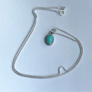 Sterling Silver Small Dainty Oval Synthetic Turquoise Necklace, Silver Necklace